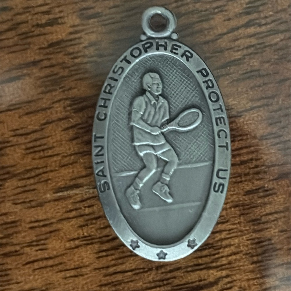 St Christopher Protect Us Tennis Medal Religious Lucky Sport Good Luck Charm VTG